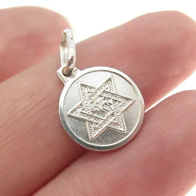 925 Sterling Silver Vintage Italy Star Of David Round Charm Pendant • $22.95