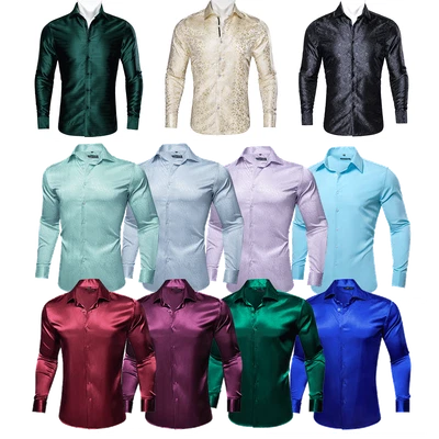 Mens Blue Black Paisley Silk Shirt Long Sleeve Casual Button-Down Shirts Tops XL • £27.99