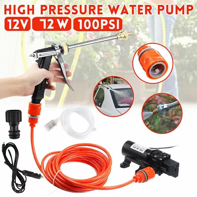 72W 12V Car Washer Spray Gun Water Pump High Pressure Jet Wash Cleaner Hose Kit • £18.90