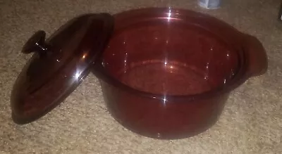 Corning Vision Ware 3.5L Cranberry Glass Dutch Owen With Lid Teflon Bottom • $25
