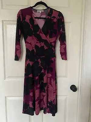 CAbi Faux Wrap Floral Print Dress Mauve Black -  Small - Style #837 - NICE! • $15