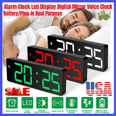 Digital LED Desk Alarm Clock Large Mirror Display USB Snooze Temperature Mode • $11.99