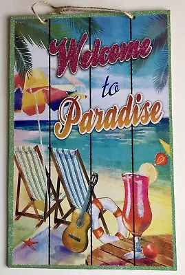 $7.99 • Buy WELCOME TO PARADISE Tiki Bar Sign Wall Island Beach Drinks Decoration Palm Tree