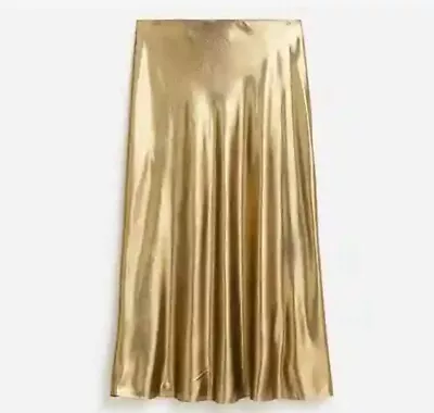 RARE J Crew GOLD COLLECTION- Gold Lame GWENETH SKIRT SZ L FLOWY METALLIC  DISCO • $45.99