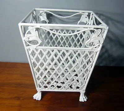12.5  CAST WROUGHT IRON BASKET PLANTER White Footed Claw Feet CONTAINER Vintage • $115
