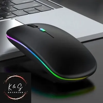 £6.99 • Buy Slim Silent Rechargeable Wireless Mouse RGB LED USB Mice MacBook Laptop PC UK