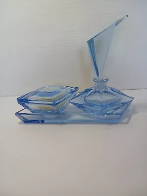 Vintage Set Perfume Bottle Tray And Dish Blue Lead Crystal Hand Blown. Read • $29.99