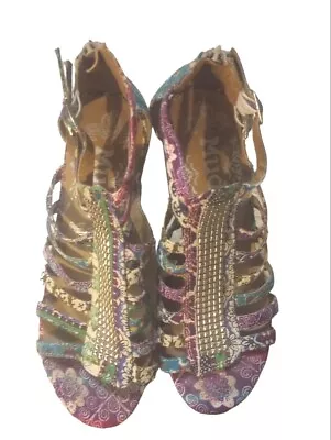 Mudd Women's Sz 8 Medium Chunky Heels Cork Wedge Shoes Bohemian Style Colorful  • $9.09