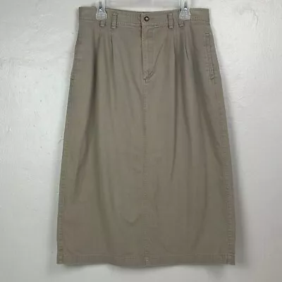 LL Bean Long Khaki Skirt Waist 32 Length 32.5 Maxi Tan Modest Pockets Boho Work • $10