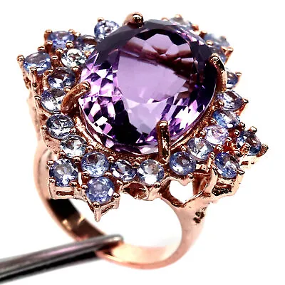 Un 14 X 18 MM. Oval Purple Amethyst & Blue Tanzanite Ring 925 Silver • £220.79