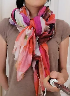 Designer Multi Colored Abstract Floral Print Scarf Shawl Wrap $300 • $35.99