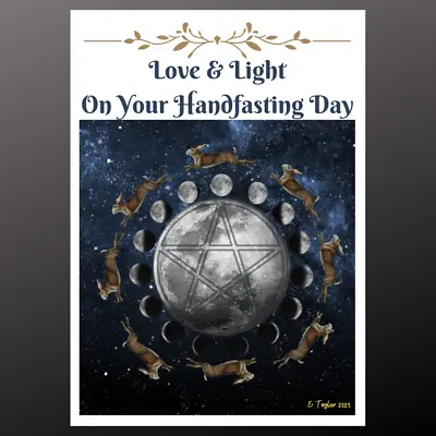 Love & Light On Your Handfasting Day Card Hares Pentacle Celestial Wiccan Pagan • £14.99