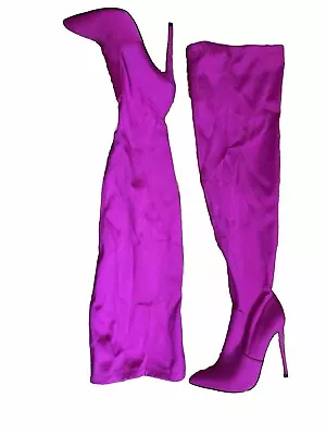 Hot Pink Thigh High Wide Calf Stretch Stiletto Boots Size 9.5 Sexy Barbie Club • $44.88
