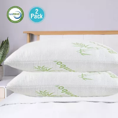 Shredded Memory Foam Fill Bamboo Fiber Bed Pillow Moldable Breathable Set Of 2 • $29.44