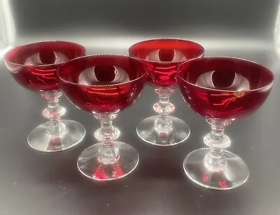 Vintage Radiant Ruby Red Champagne Tall Sherbet Glasses Morgantown? • $19.99