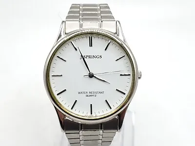 J-springs Watch Mens New Battery White Dial Stainless Steel Band 36mm • $35.99