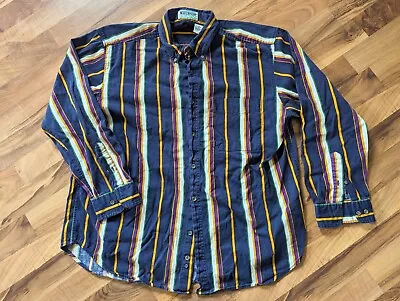 Vintage Whitefish Bay Button Up Shirt Adult XL Cotton Stripes Western 90s • $16.20