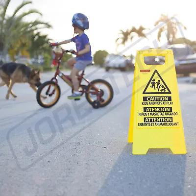 $16.99 • Buy Caution Kids And Pets At Play- Folding Safety Sign Warning Bright 2 Sided