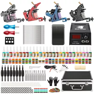 Complete Tattoo Kit 4 Coil Machine Guns Liner & Shader 54 Tattoo Inks 50 Needles • $64.56