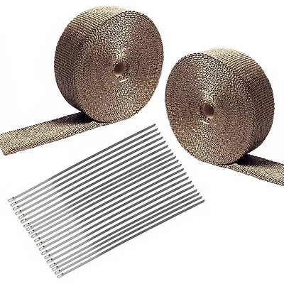 2 Rolls 2 X 50ft Thermal Header Pipe Tape Titanium Lava Exhaust Wrap 20 Ties Kit • $26.89