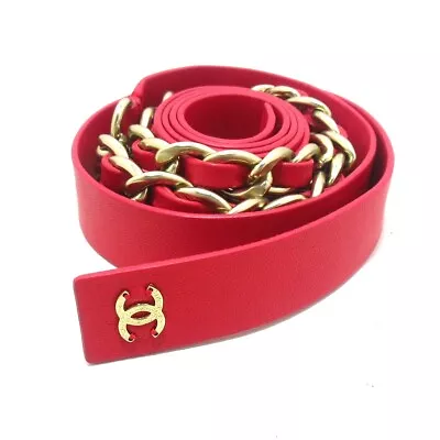 Auth CHANEL Pink Gold Lambskin Hardware Belt • £499.56