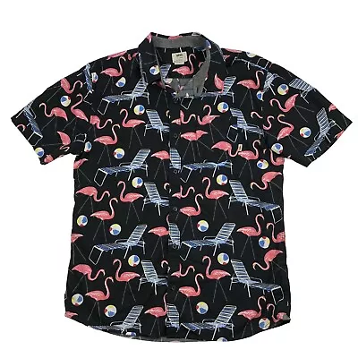 VANS Mens XL Pink Flamingo Beach Ball Short Sleeve Button Up Shirt • $19.95