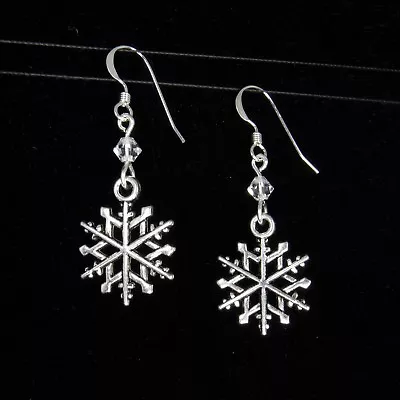 $12.99 • Buy Christmas Snowflake Sterling Silver Hook Dangle Earrings W/ Austrian Crystal