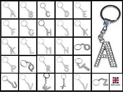 A-Z LARGE DIAMOND LETTER KEYRING Alphabet Bling Name Key Ring Crystal Chain Gift • £2.27