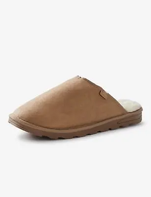 RIVERS - Mens Winter Slippers - Beige Mules - Slip On - Faux Sheepskin Shoes • £13.39