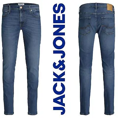 Jack & Jones Mens Blue Denim Pants Skinny Fit Jeans Zip Fastening Size 30W-38W • £24.99