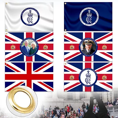 £5.85 • Buy King Charles III Coronation 5x3 Flag Official Logo Cypher Souvenir Commemorative
