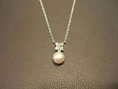 Movado 18 Karat White Gold Diamond And Pearl Necklace Pendant New Wow!! • $2500