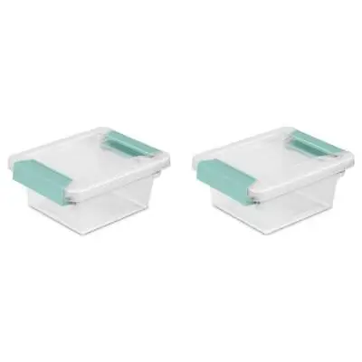Sterilite Mini Small Plastic Clip Box Storage Container 1969 Clear Aqua 2-Pack • $10.49