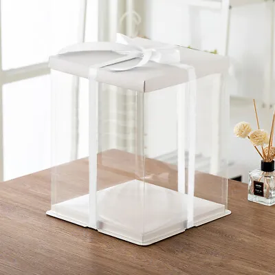 40cm Large Clear Cube Gift Cake Flowers Toys Packaging Box For Wedding Birthday • £6.95