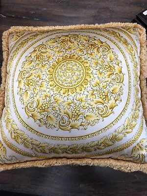 GIANNI VERSACE Pillow Silk Fringed Vanitas Size 17” White/Gold • $375