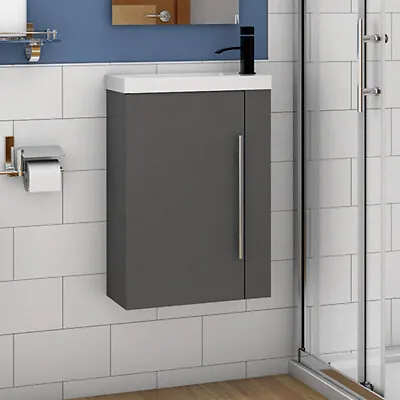 Wall Hung Cloakroom Sink Vanity Unit White/Grey/Oak Small 440mm Door Furniture • £94.99