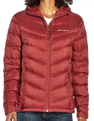 Eddie Bauer Coat Women's Medium Microlight Packable Down Puffer Hooded Jacket • $57.99