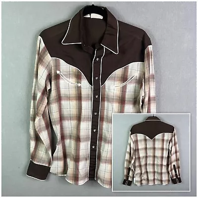 Rocking Ranchwear Shirt Mens M Brown Pearl Snap Smile Pockets Western Yolk Rodeo • $30.39