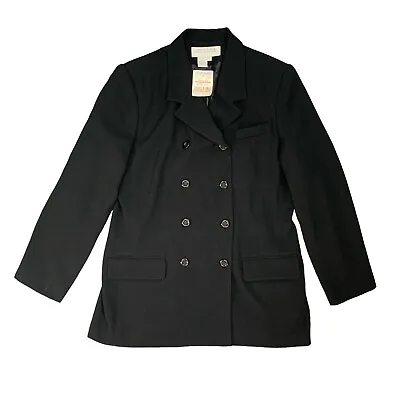 Vintage Larry Levine Overcoat Womens 12 Black Double Breasted Notch Lapel Coat • $50.95