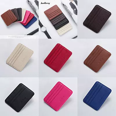 Womens Mens Leather Slim ID Credit Card Holder Case Purse Package Pocket Wallet • $0.99