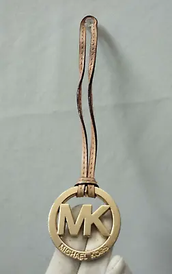 Michael Kors MK Round Logo Tan Leather Goldtone Hangtag Bag Charm • $20