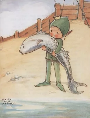 £2.95 • Buy MABEL LUCIE ATTWELL CHARMING ORIGINAL BOOK PRINT FROM 1990's BOO AND HIS FISH