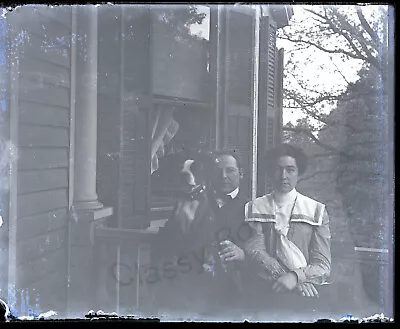 Antique Negative Glass Slide Photo Americana Family Young Man Woman Dog #26 • $19.99