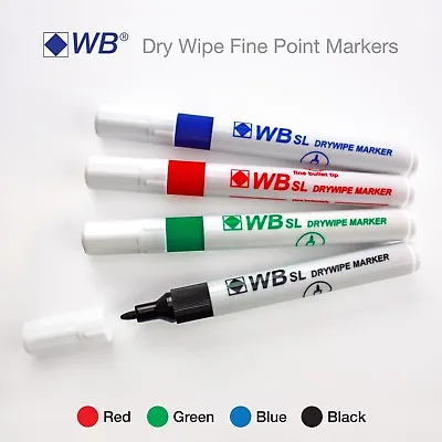 Dry Erase Markers Pens Thin Slim Fine Tip Board Whiteboard Wipe Clean ✔4 Colours • £15.99