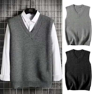 $18.88 • Buy Mens Knitted Sweater Vest Sleeveless V-Neck Pullover Winter Casual Sweaters Tops