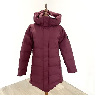 Macpac Womens Narvi Mid Length 600 Down Fill Hooded Jacket Size 10 New Burgundy • $259.95