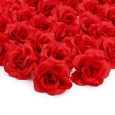50pcs Red Roses Artificial Flowers Bulk Silk Fake Rose Buds Flower Heads For... • $23