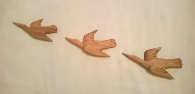 £24.99 • Buy Small Set 3 Hand Carved Flying Ducks Wall Art Hanging Set Oak Wooden Duck Decor