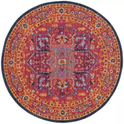 SAFAVIEH Area Rug 7' X 7' Round Border Fuchsia Orange • $104