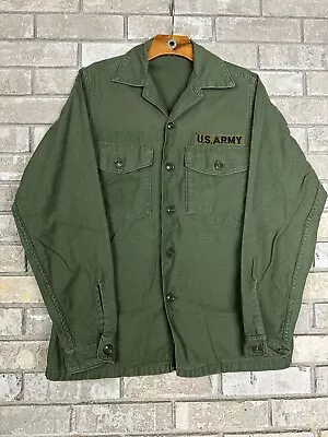 Vintage 60s US Army Sateen OG-107 Vietnam Longsleeve Shirt Mens 14 1/2 X 33 Vtg • $60